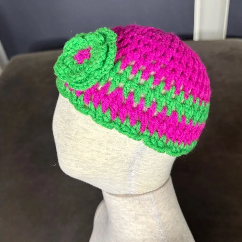 Daisy Baby Girls Hot Pink & Green Skull Hat Beanie 6-12 months NEW